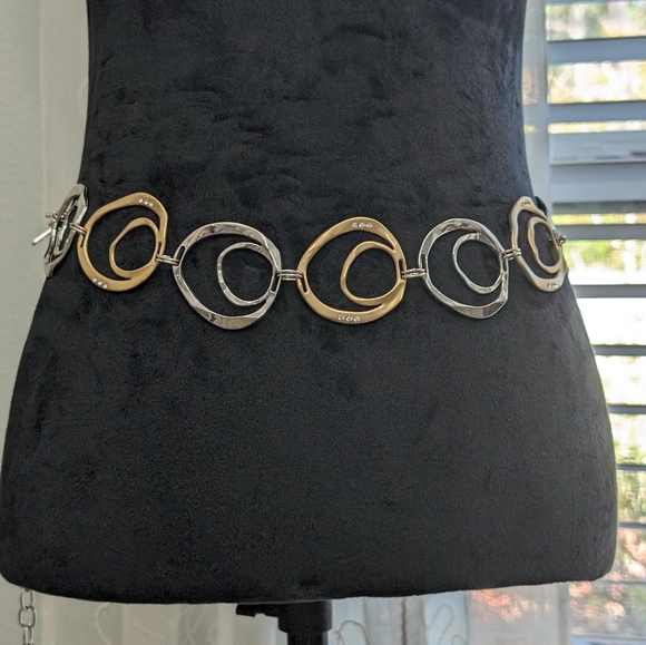 Chico's Polished Silver and Matte Gold Tone, Rhinestone Chain Belt - Picture 1 of 10